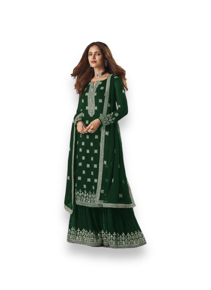 Traditional faux Georgette Salwar Kameez with embroidery for women, ethnic wear by Saree Ghor Charlotte, elegant cultural attire.