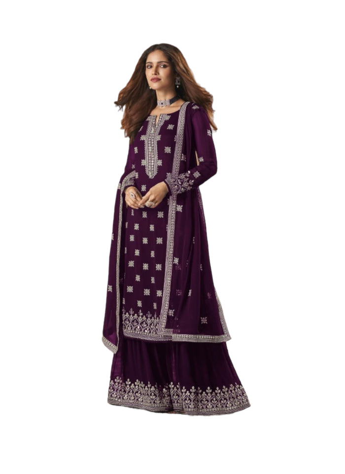 Traditional faux georgette salwar kameez with embroidery, cultural wear for women by Saree Ghor Charlotte.