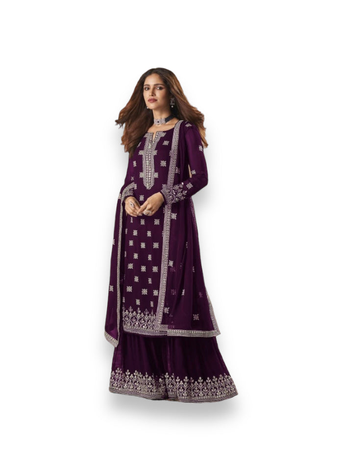 Traditional faux Georgette Salwar Kameez with embroidery for women, showcasing elegant ethnic wear from Saree Ghor Charlotte.