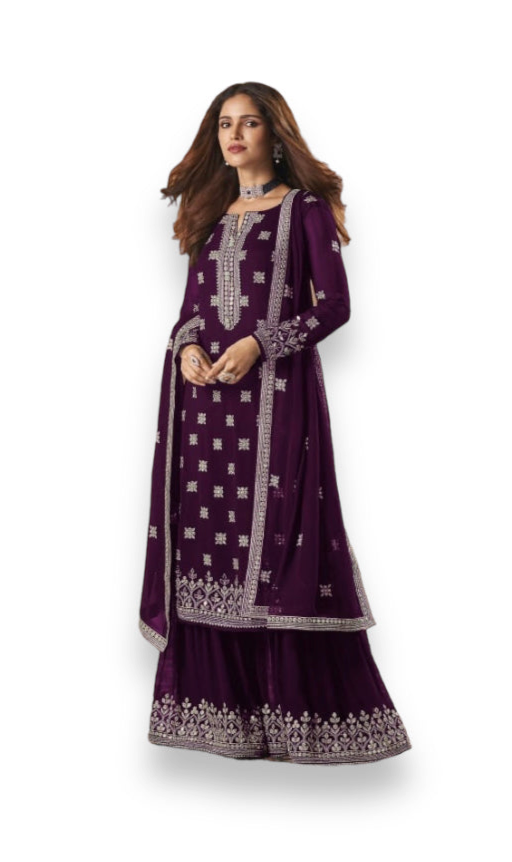 Traditional faux georgette salwar kameez with embroidery, ethnic wear for women, by Saree Ghor Charlotte.