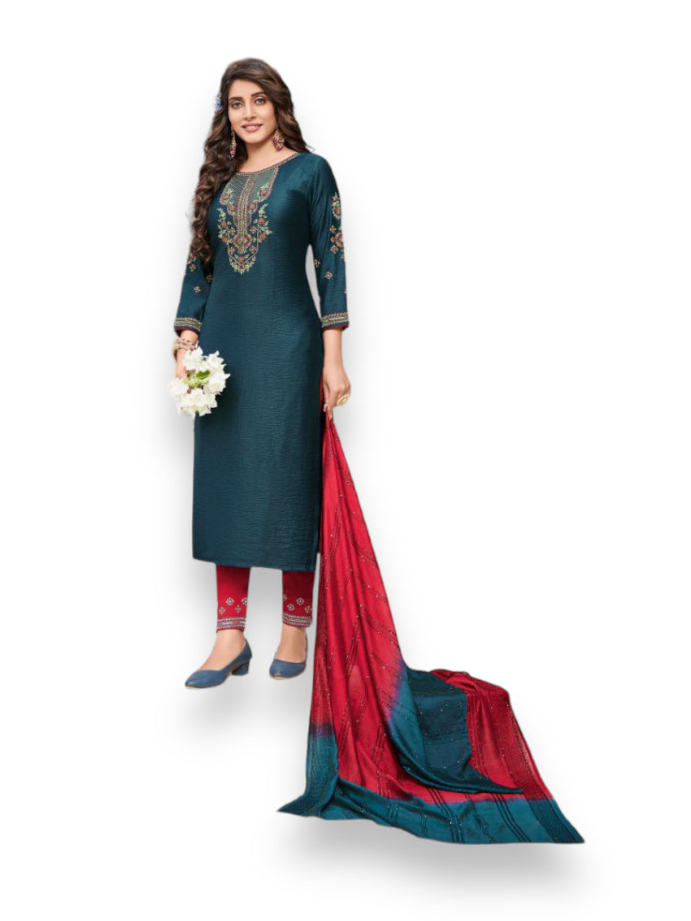 Traditional Naylon Viscose Salwar Kameez from Saree Ghor Charlotte, ethnic women's wear with intricate design and vibrant color details.