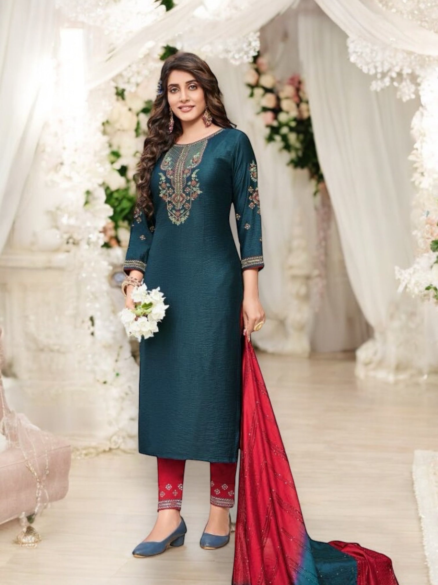 Traditional Naylon Viscose Salwar Kameez by Saree Ghor Charlotte, ethnic women’s wear with intricate embroidery and vibrant colors.