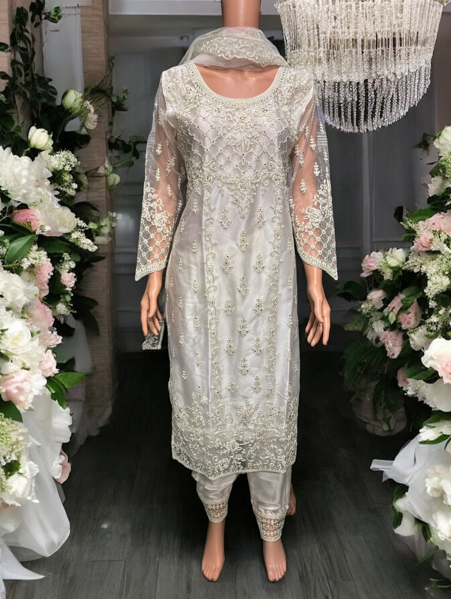Traditional Off White Designer Salwar Suit- Ethnic Wear for Women - Saree Ghor Charlotte