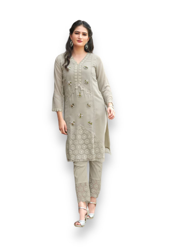 Traditional party wear Kurti set with matching pants from Saree Ghor Charlotte, featuring ethnic designs for women.