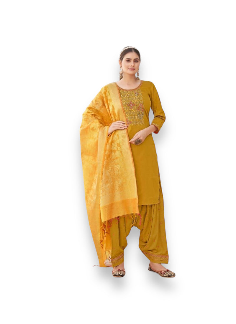 Traditional silk salwar kameez from Saree Ghor Charlotte, elegant ethnic wear for women with intricate design and vibrant colors.