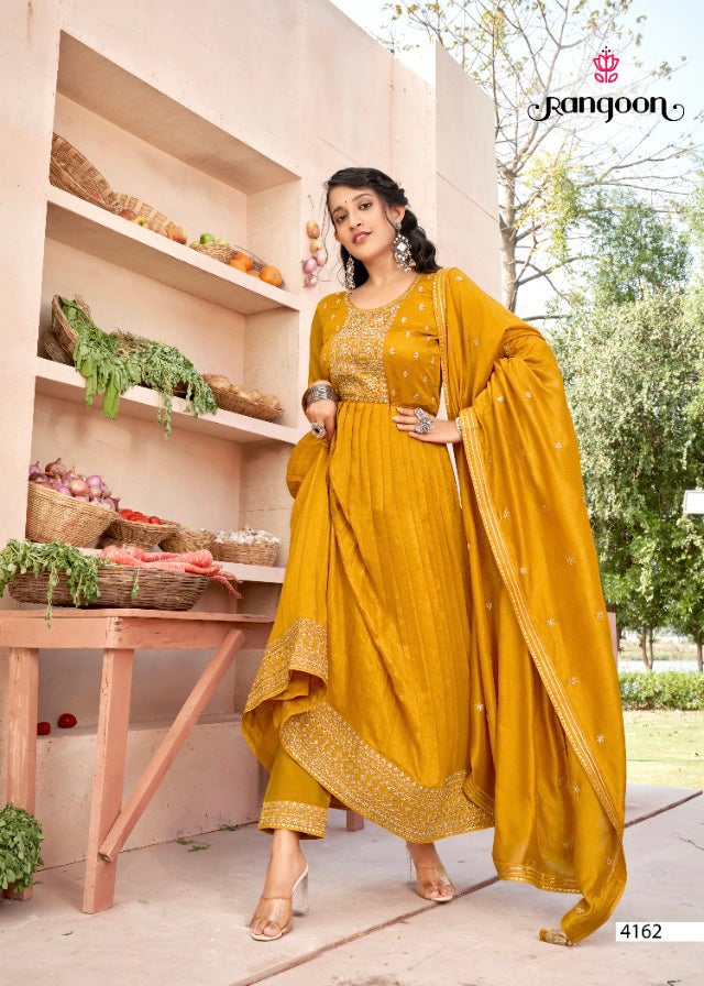 Traditional Vichitra silk salwar suit with fancy work, ethnic wear for women by Saree Ghor Charlotte, featuring intricate embroidery.