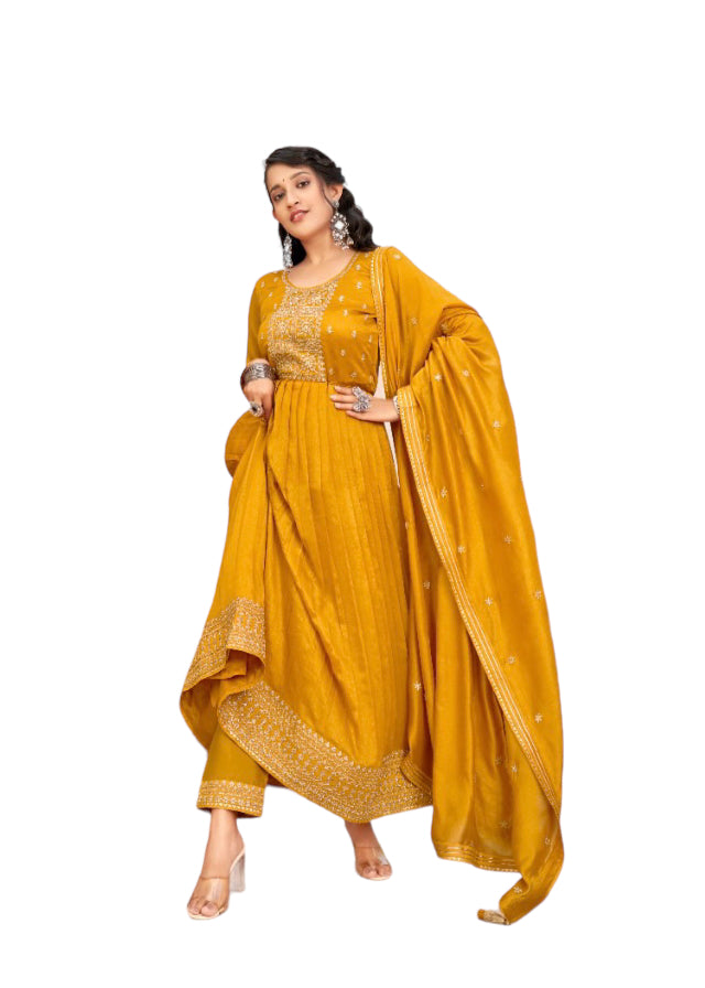 Traditional Vichitra Silk Salwar Kameez by Saree Ghor Charlotte with fancy embroidery, ethnic women's wear, elegant cultural attire.