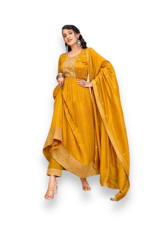 Traditional Vichitra Silk Salwar Kameez by Saree Ghor Charlotte with fancy work, ethnic wear for women, cultural attire.