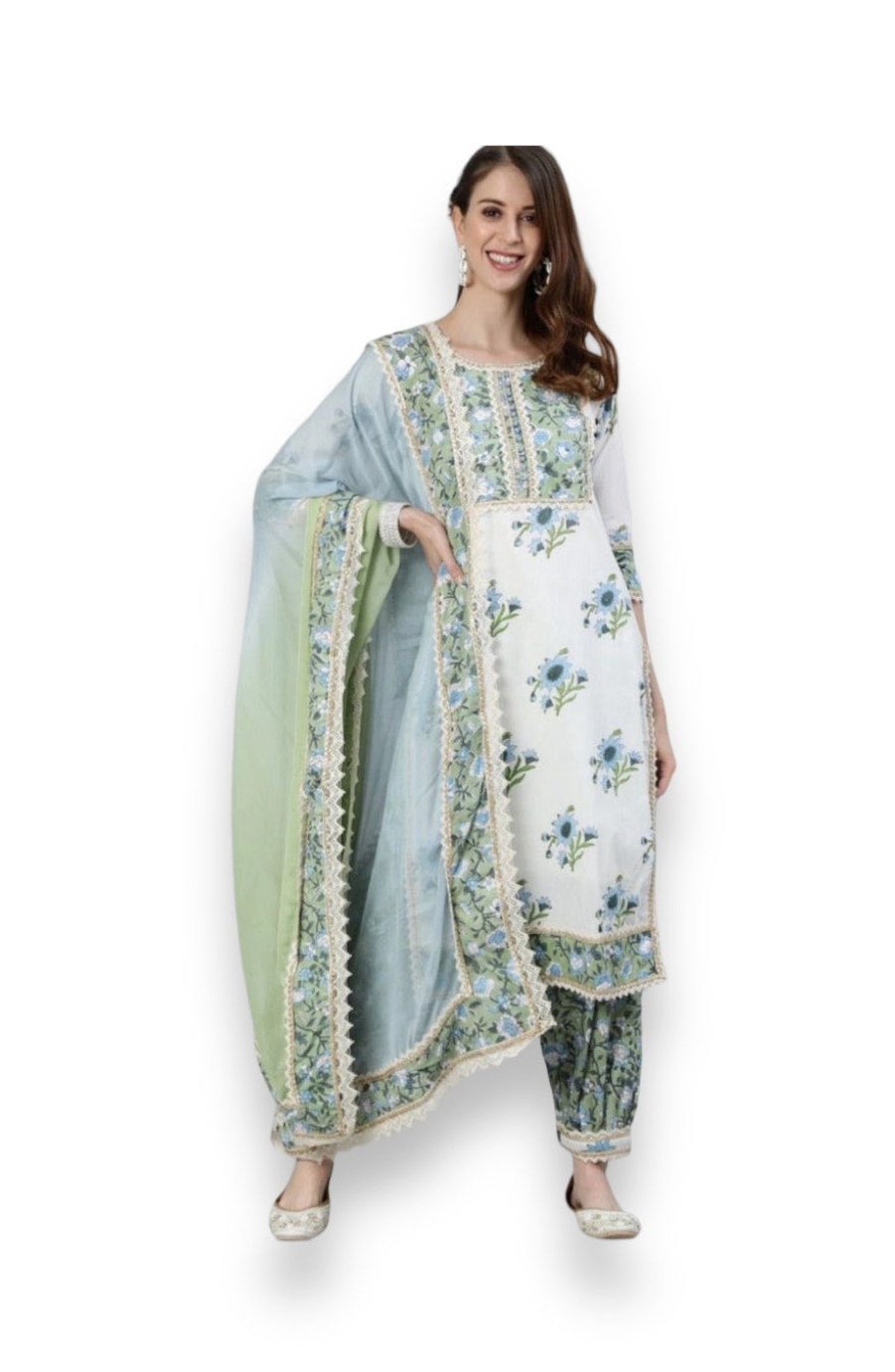 Traditional white cotton salwar kameez with embroidery work by Saree Ghor Charlotte, ethnic wear for women.