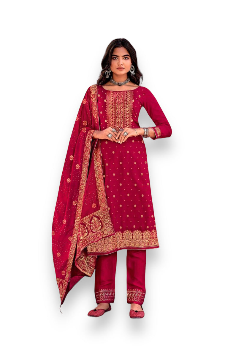 Traditional designer silk Salwar Kameez by Saree Ghor Charlotte, elegant ethnic wear for women with intricate details and vibrant fabric.