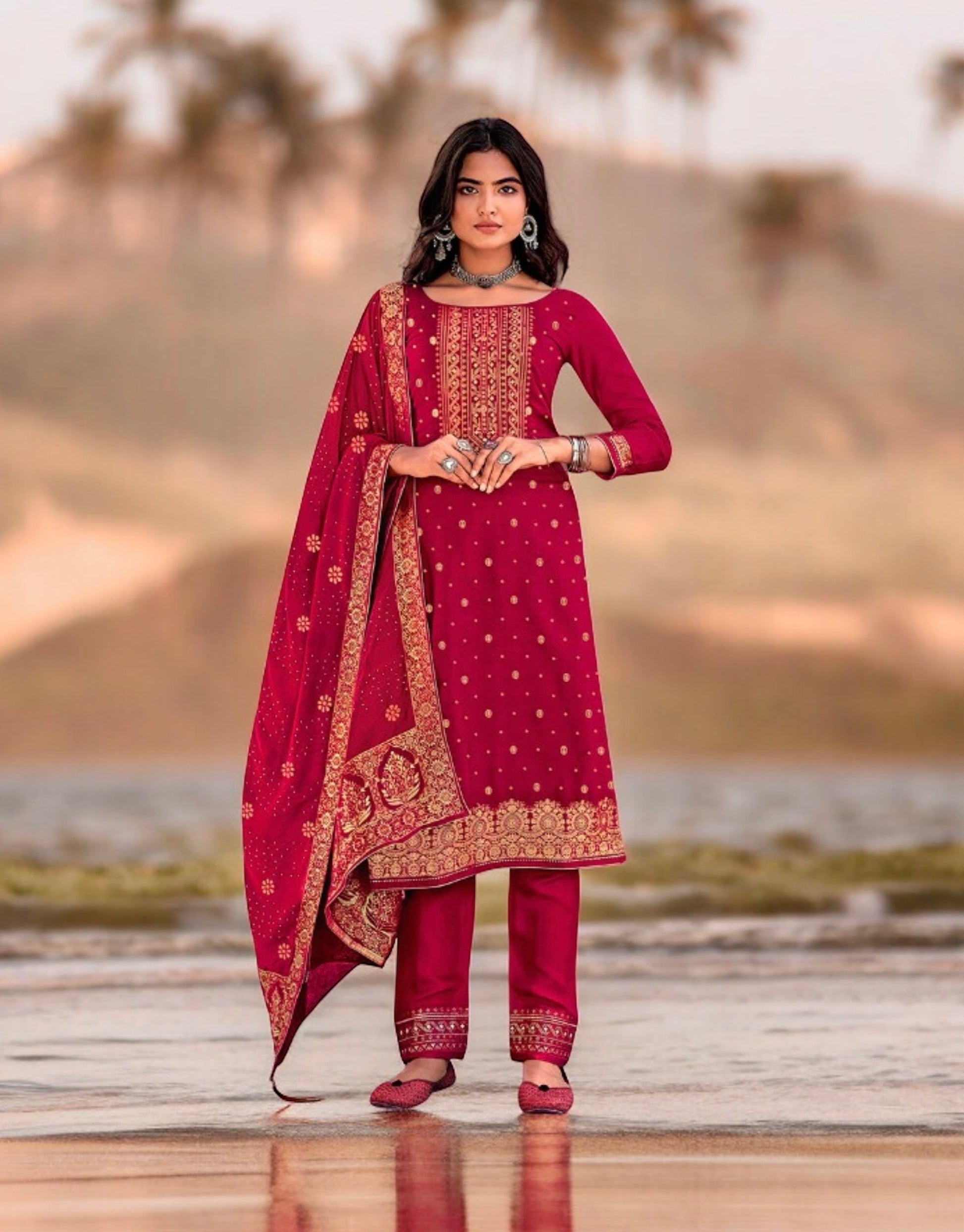 Traditional designer silk Salwar Kameez by Saree Ghor Charlotte, elegant ethnic wear for women with intricate detailing.
