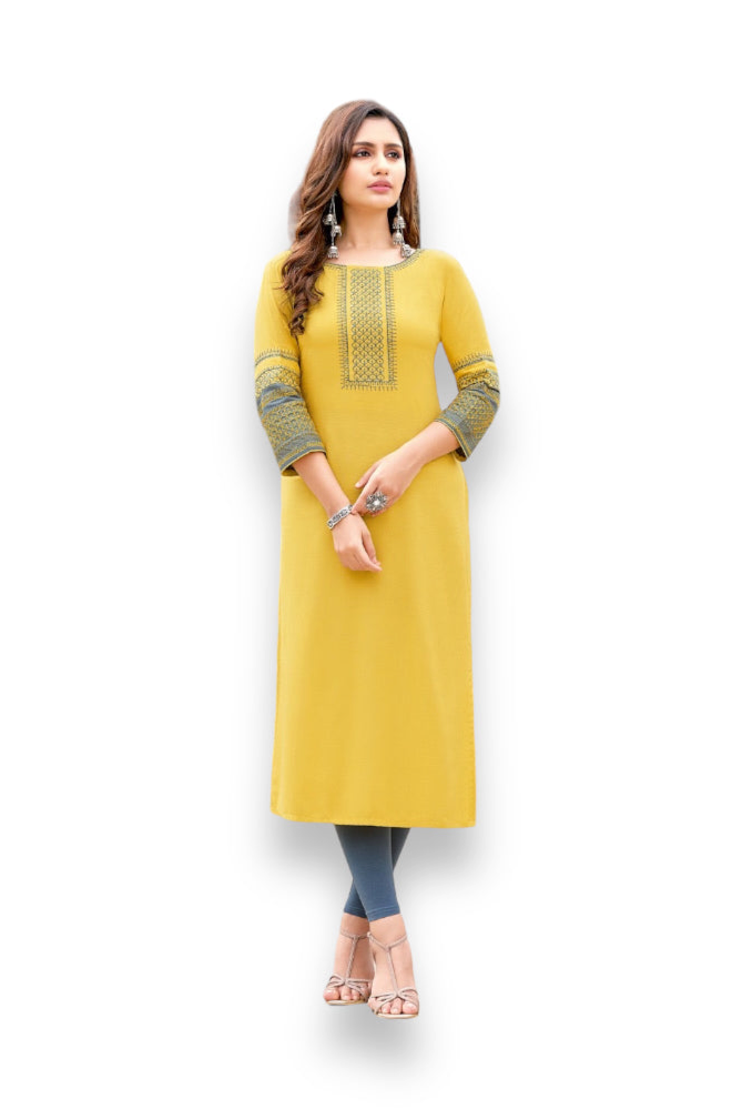 Wooglee Salonee traditional rayon designer kurti from Saree Ghor Charlotte, ethnic wear for women, showcasing intricate patterns and vibrant colors.
