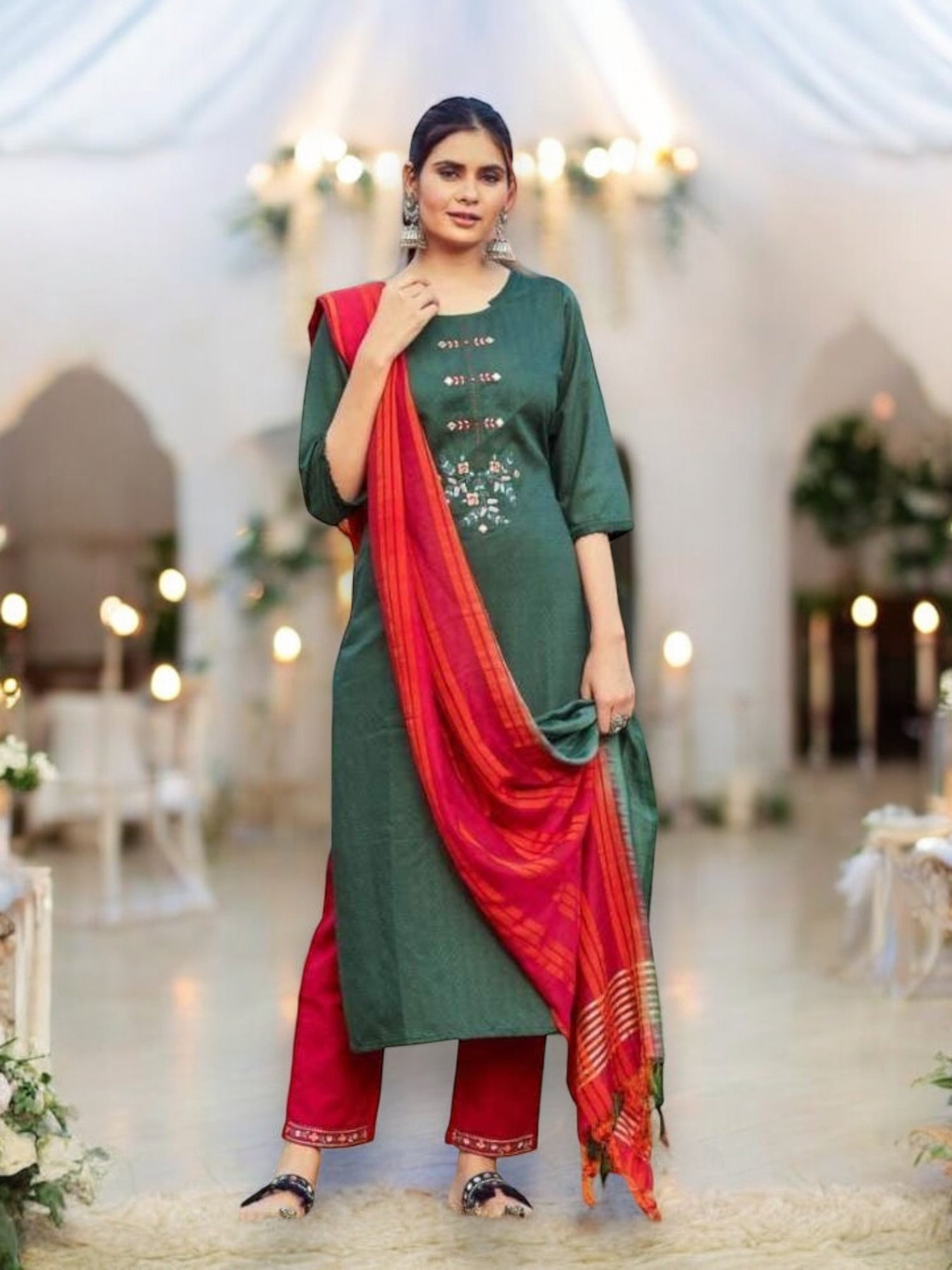 Traditional Blue Hills Viscose Dress for Festive Occasions-Ethnic Wear for Women - Saree Ghor Charlotte