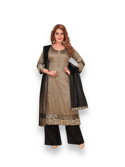 Stylish gray salwar kameez with churidar in casual wear style from Saree Ghor Charlotte, featuring traditional and modern design elements.
