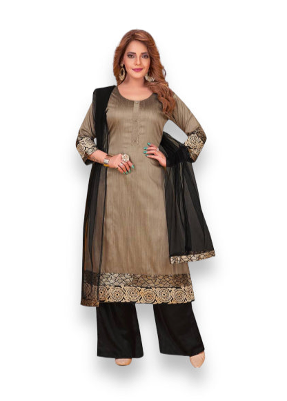 Stylish gray salwar kameez from Saree Ghor Charlotte with churidar for casual wear, featuring elegant fabric and traditional design.