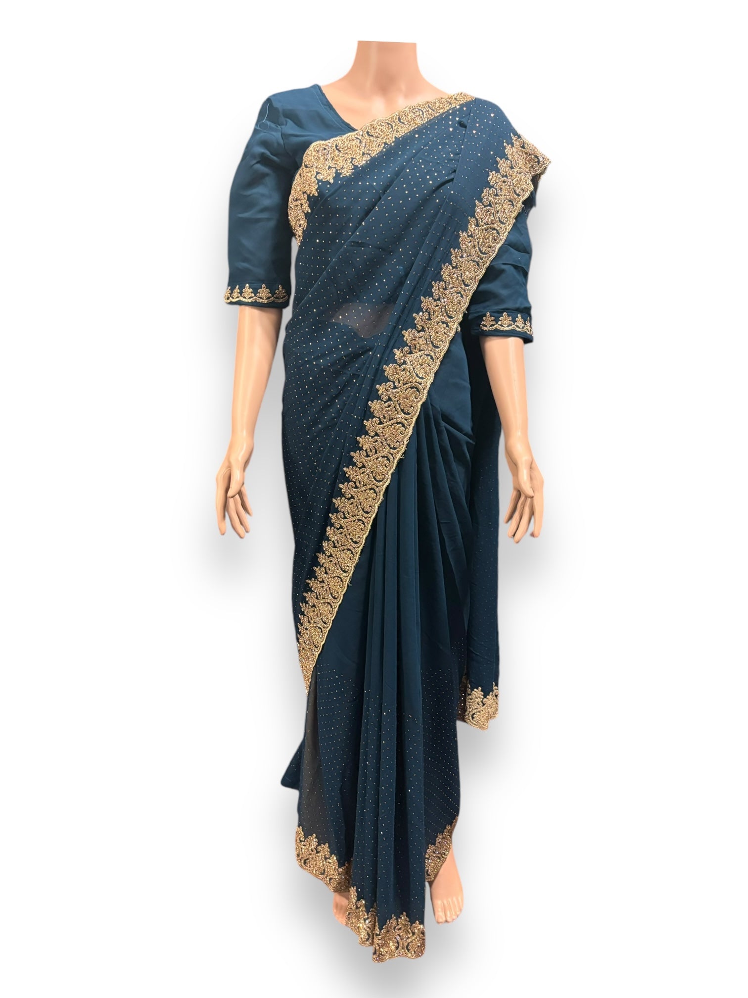Blue Party Wear Stonework Saree with Ready Blouse , 022 - Saree Ghor Charlotte