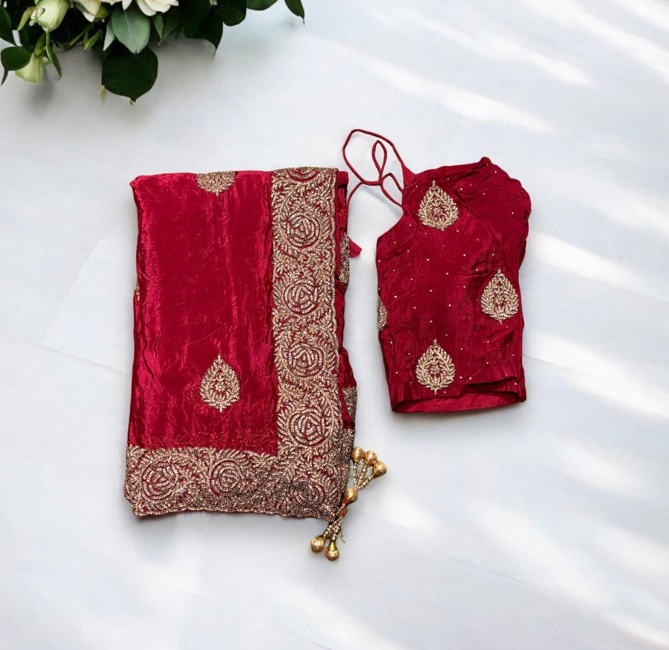 Bridal Wear Handwork Saree With Ready Blouse, Cultural Wear for Women - Saree Ghor Charlotte