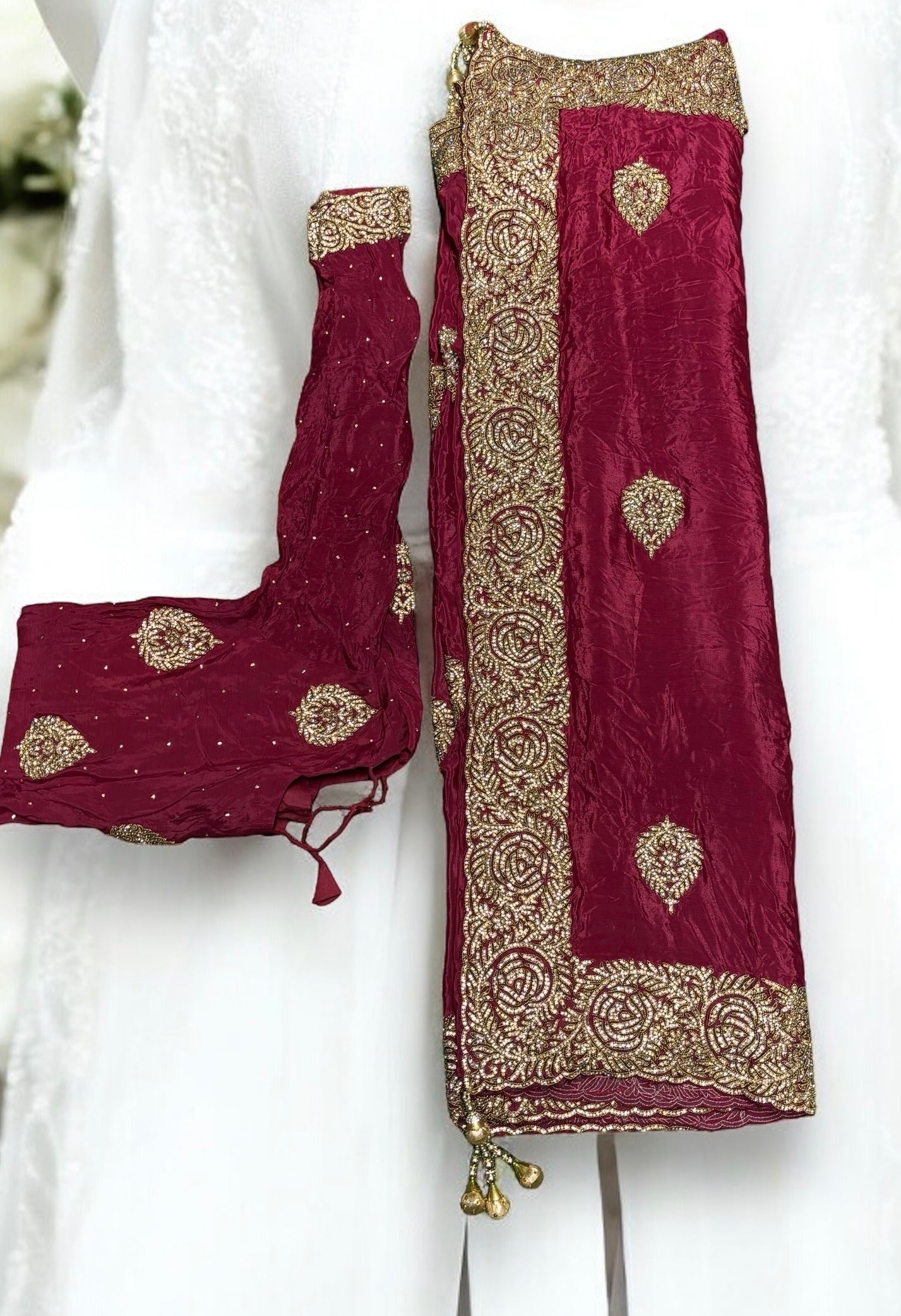 Bridal Wear Handwork Saree With Ready Blouse, Cultural Wear for Women - Saree Ghor Charlotte