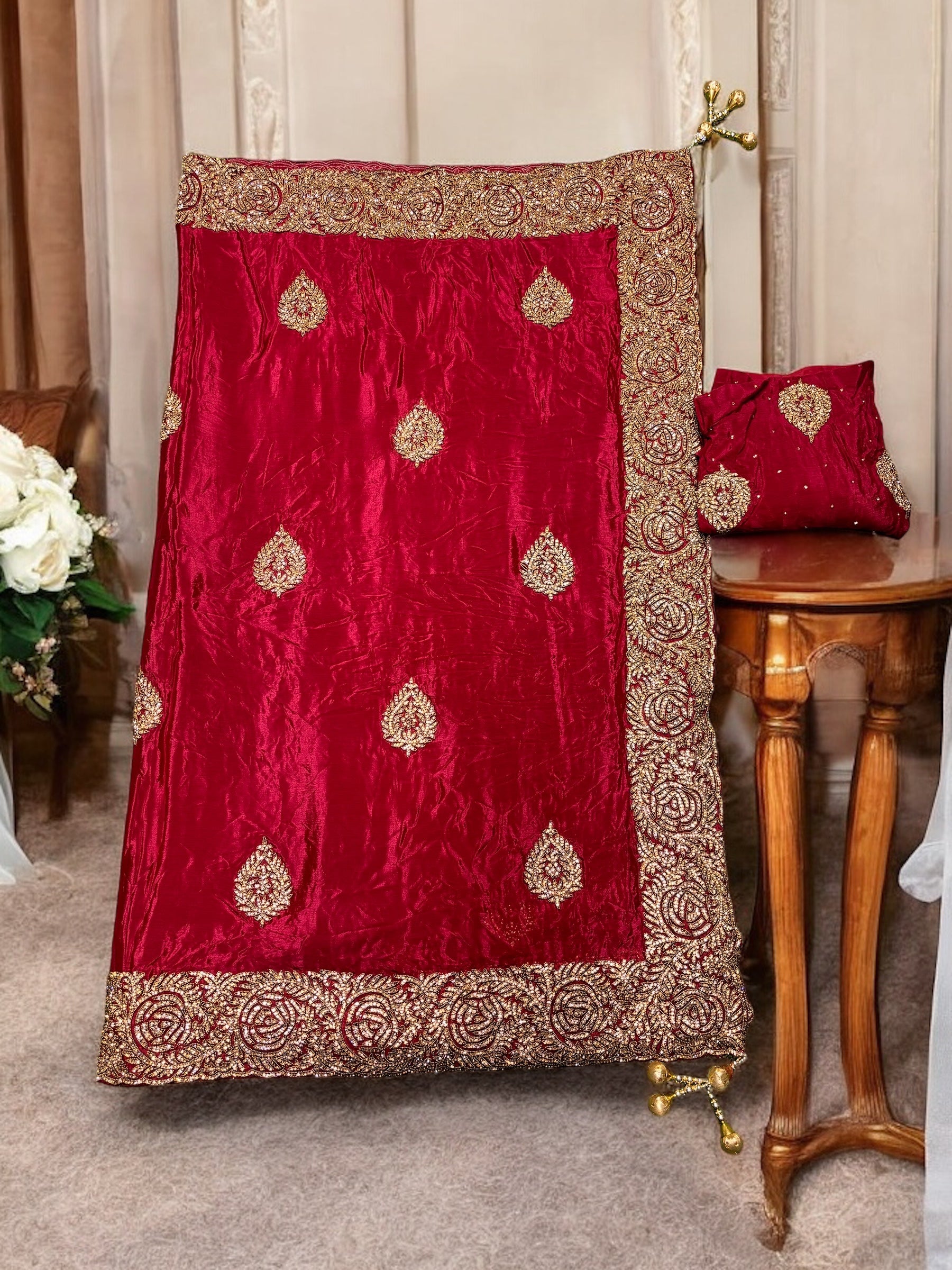 Bridal Wear Handwork Saree With Ready Blouse, Cultural Wear for Women - Saree Ghor Charlotte