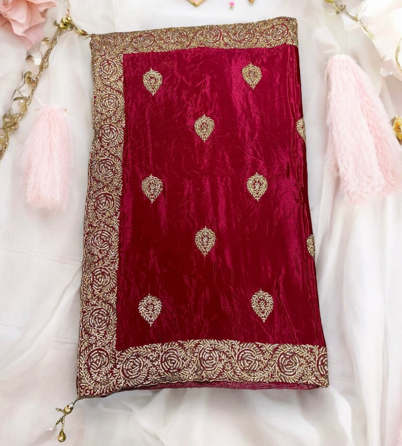 Bridal Wear Handwork Saree With Ready Blouse, Cultural Wear for Women - Saree Ghor Charlotte