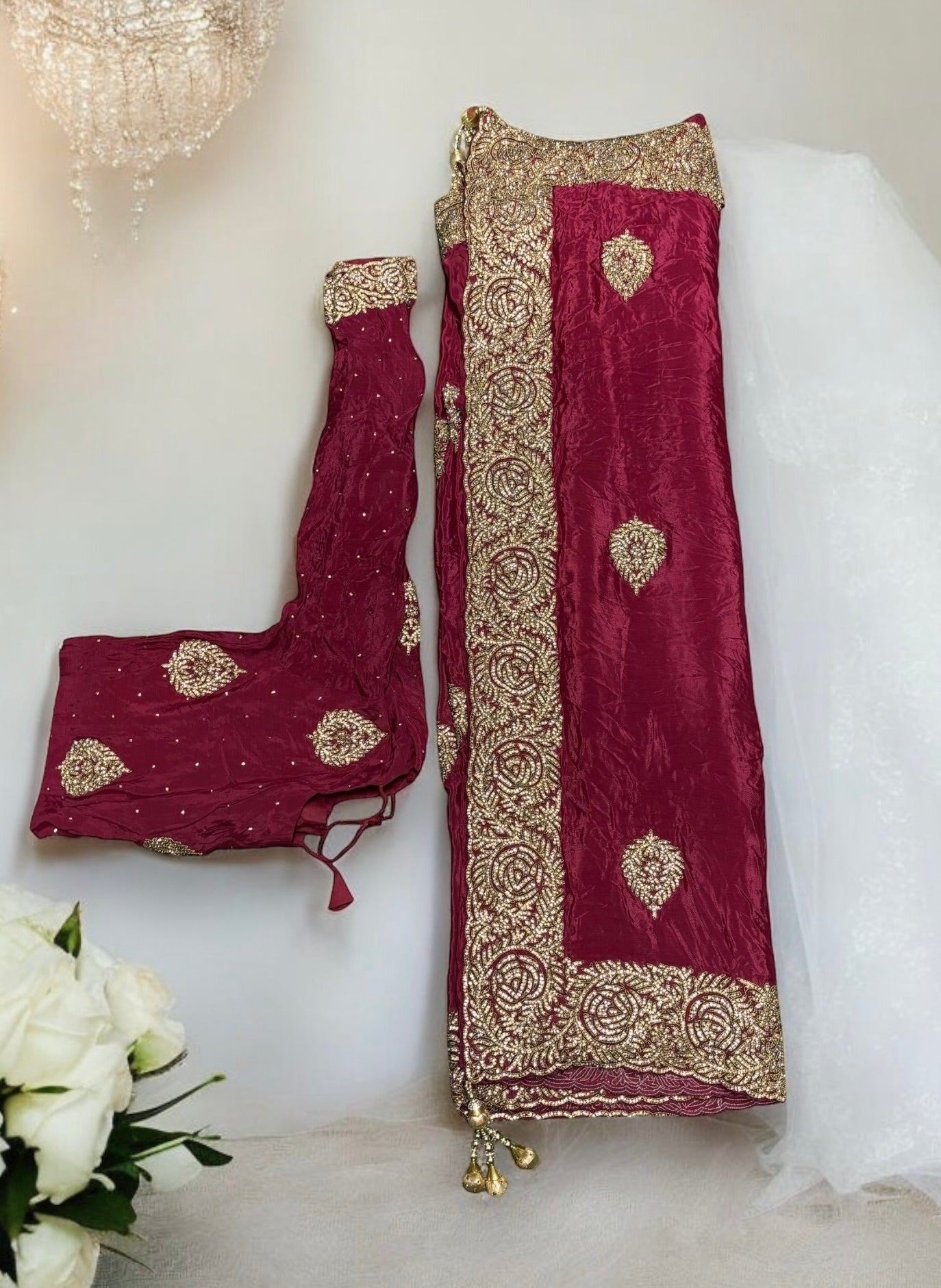 Bridal Wear Handwork Saree With Ready Blouse, Cultural Wear for Women - Saree Ghor Charlotte