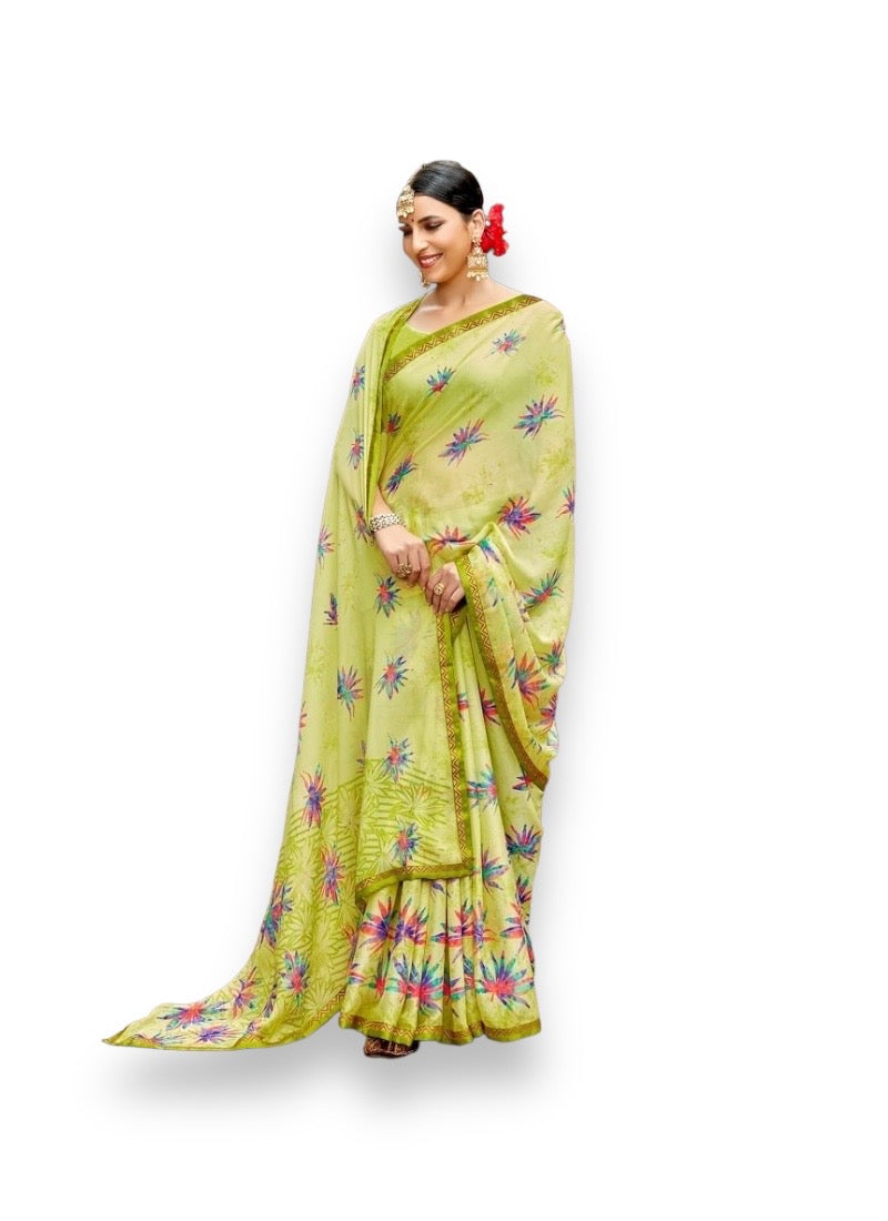 Chiffon Flower Print Saree, Indian Cultural Wear for Women, 75104 - Saree Ghor Charlotte
