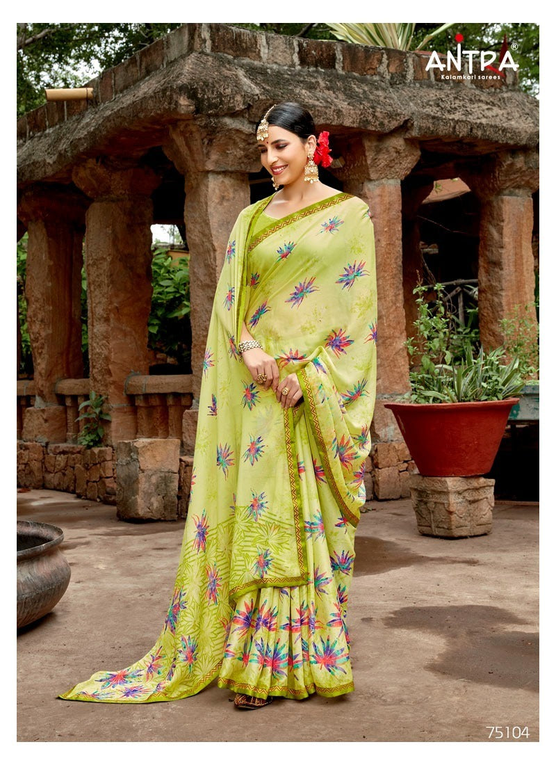 Chiffon Flower Print Saree, Indian Cultural Wear for Women, 75104 - Saree Ghor Charlotte