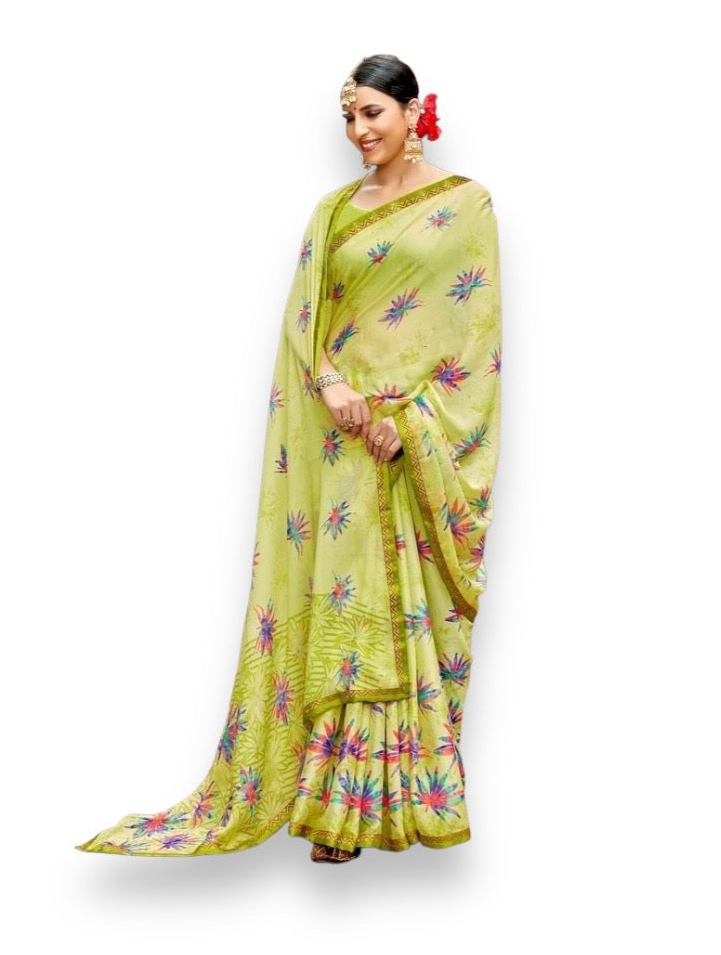 Chiffon Flower Print Saree, Indian Cultural Wear for Women, 75104 - Saree Ghor Charlotte