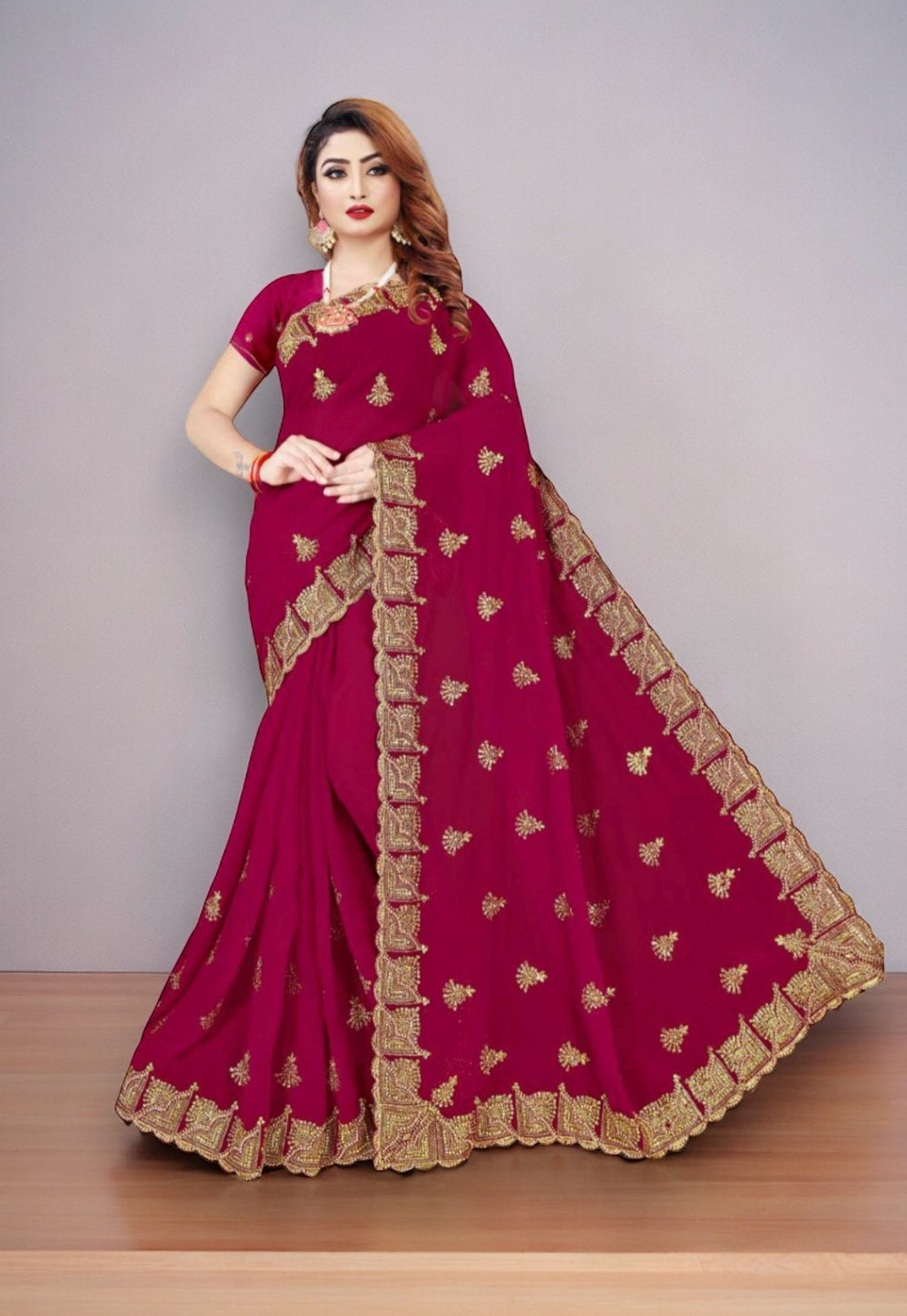 Designer Traditional Stone Work Saree for Women - Saree Ghor Charlotte
