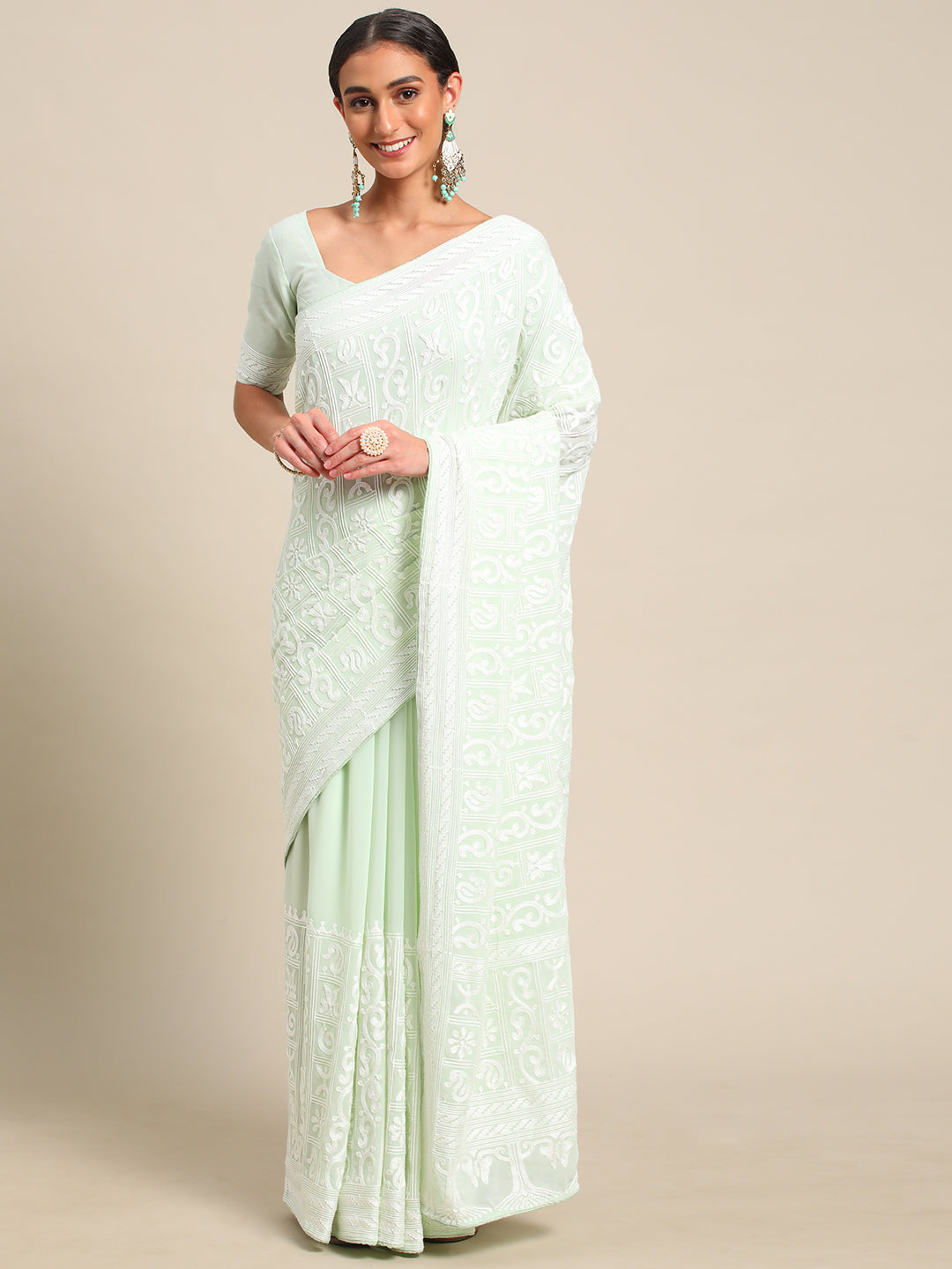 Georgette Embroidered Saree with Ready Blouse- Ethnic Wear for Women - Saree Ghor Charlotte