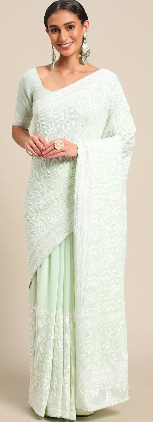 Georgette Embroidered Saree with Ready Blouse, Cultural Wear for Women - Saree Ghor Charlotte