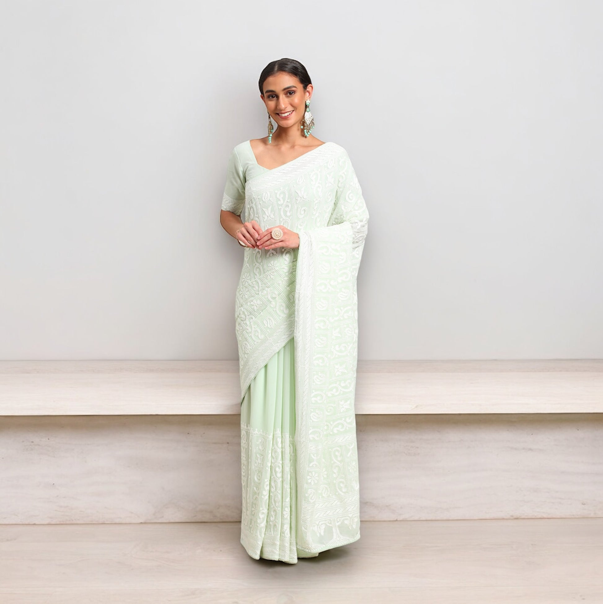Georgette Embroidered Saree with Ready Blouse, Cultural Wear for Women - Saree Ghor Charlotte