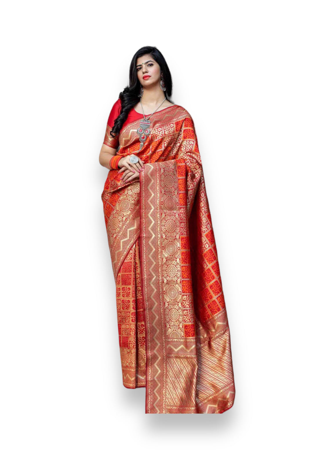 Red Banarasi Silk Traditional Weaving Saree , Cultural Wear for Women - Saree Ghor Charlotte
