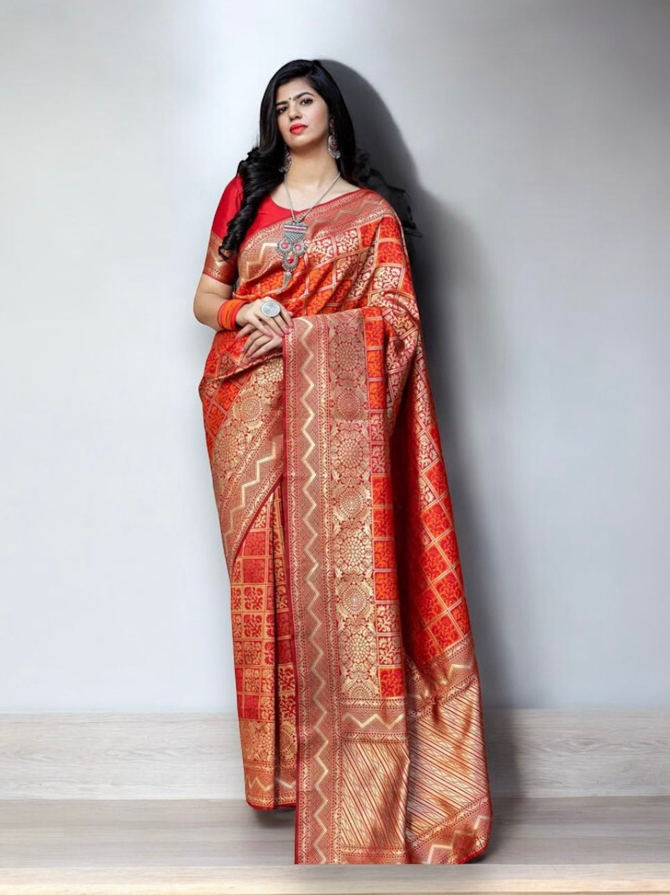 Red Banarasi Silk Traditional Weaving Saree , Cultural Wear for Women - Saree Ghor Charlotte
