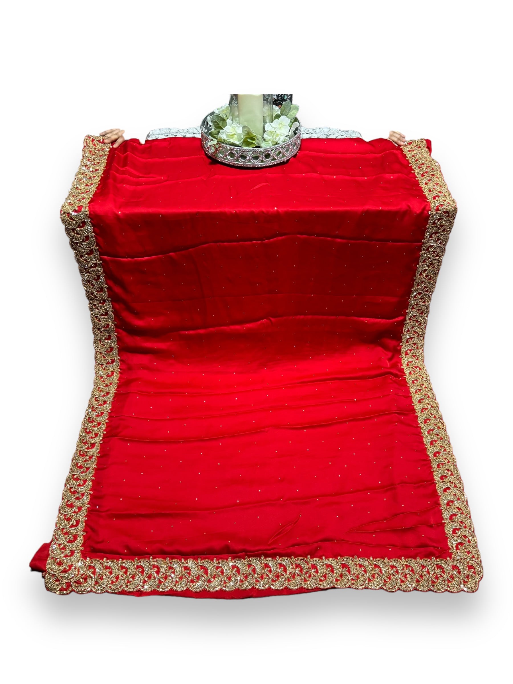 Red Color Designer Handwork Saree With Stones , Indian Cultural Wear for Women - Saree Ghor Charlotte