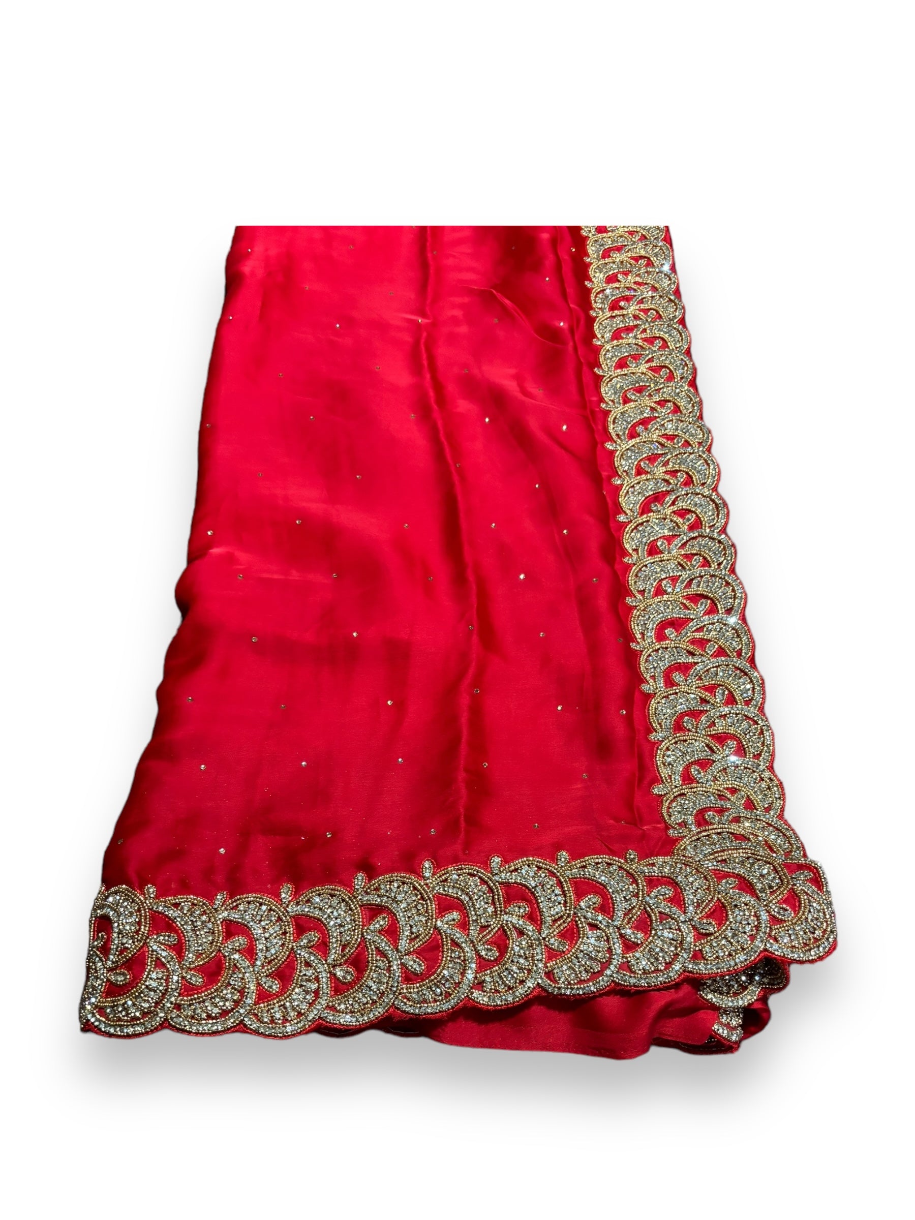 Red Color Designer Handwork Saree With Stones , Indian Cultural Wear for Women - Saree Ghor Charlotte