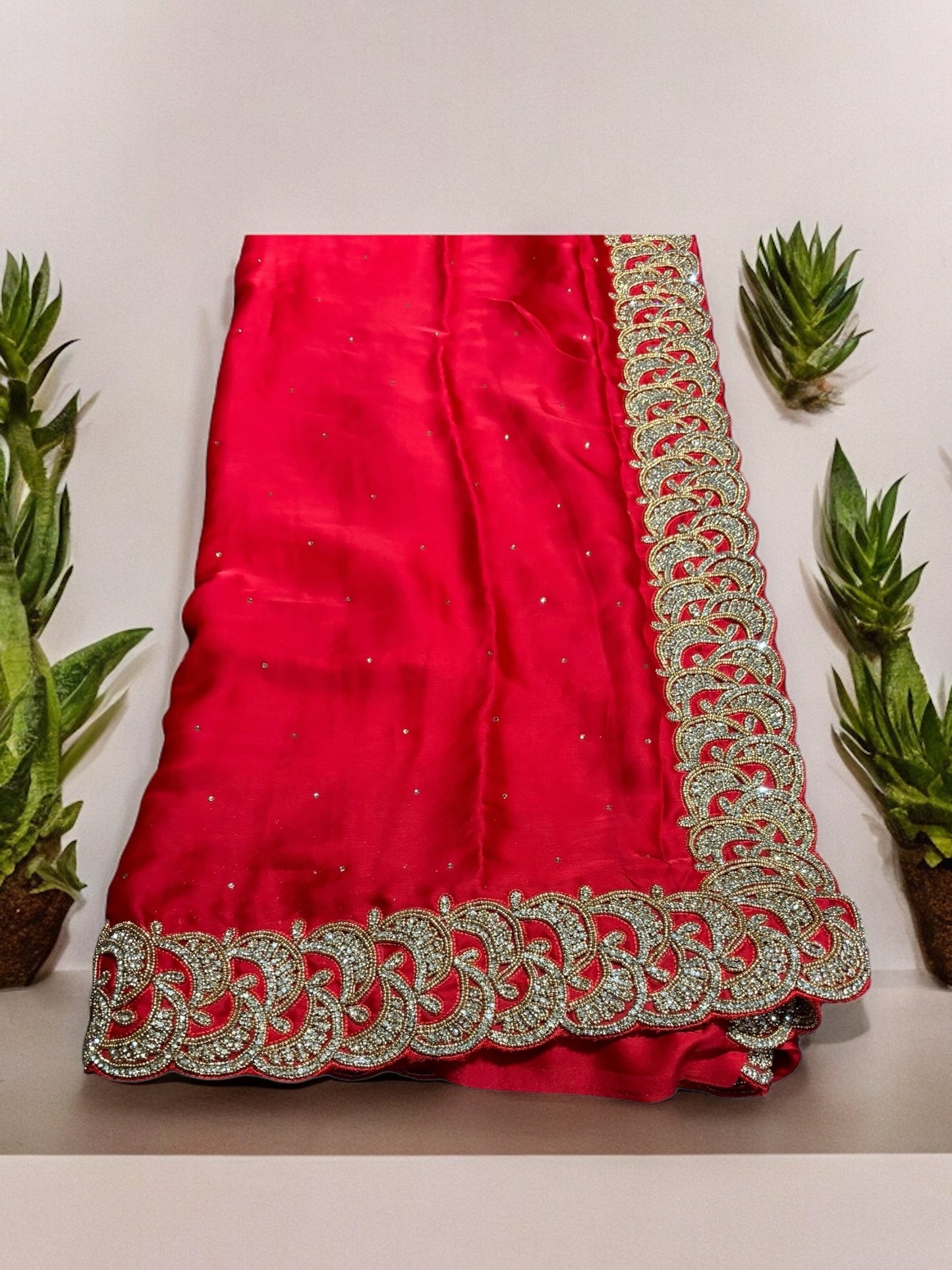 Red Color Designer Handwork Saree With Stones - Indian Ethnic Wear for Women - Saree Ghor Charlotte