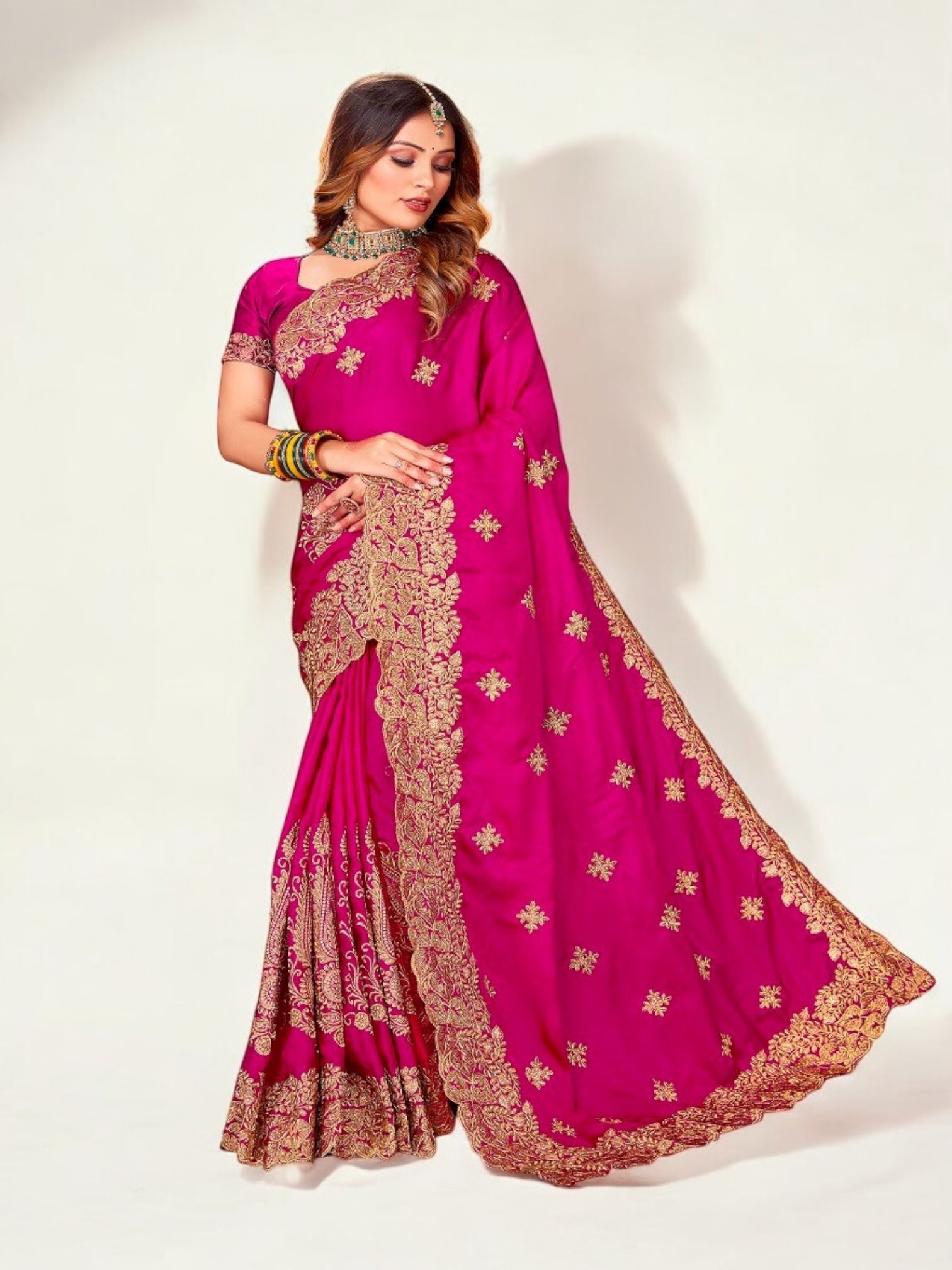 Satin Embroidery Work Traditional Designer Saree with Ready Blouse, Cultural Wear for Women, 202 - Saree Ghor Charlotte