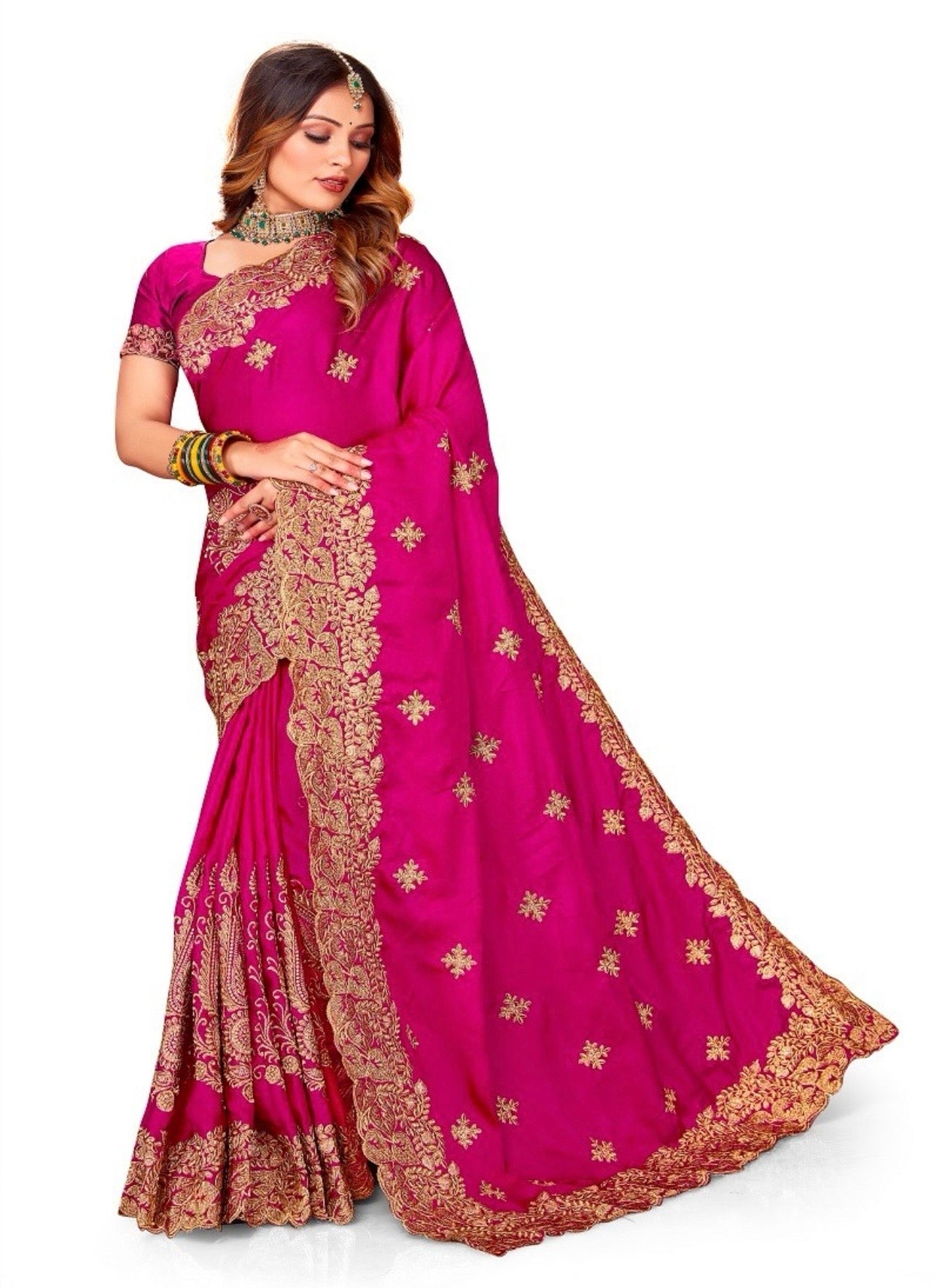 Satin Embroidery Work Traditional Designer Saree with Ready Blouse, Cultural Wear for Women, 202 - Saree Ghor Charlotte