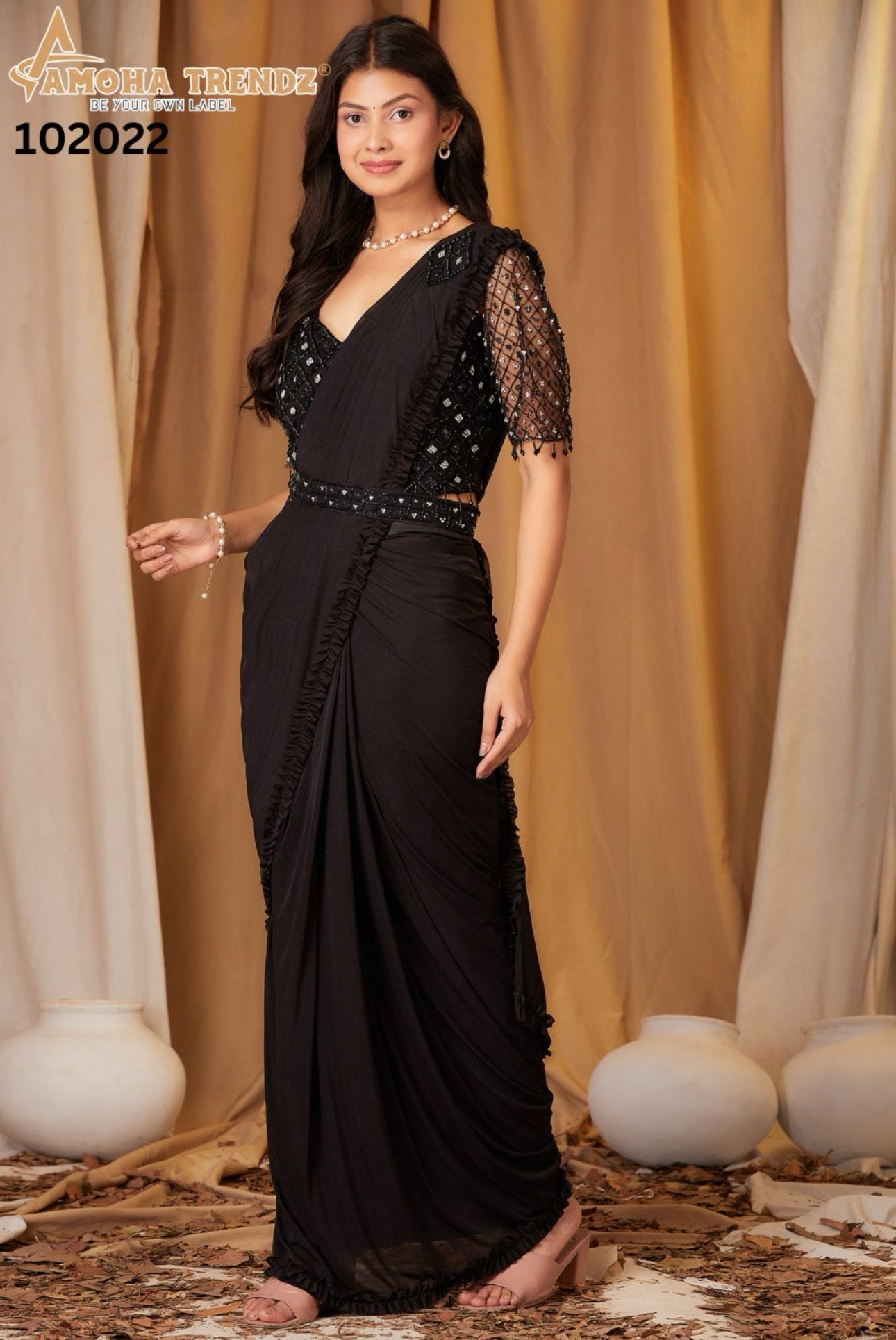 Stylish Party Wear Readymade Saree – Ethnic Wear for Women - 01 - Saree Ghor Charlotte