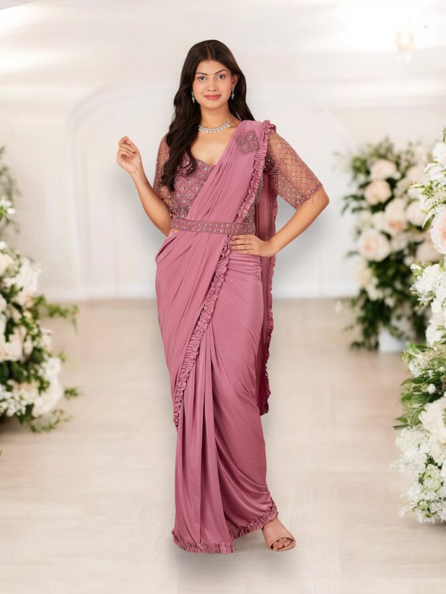 Stylish Party Wear Readymade Saree – Ethnic Wear for Women - 02 - Saree Ghor Charlotte