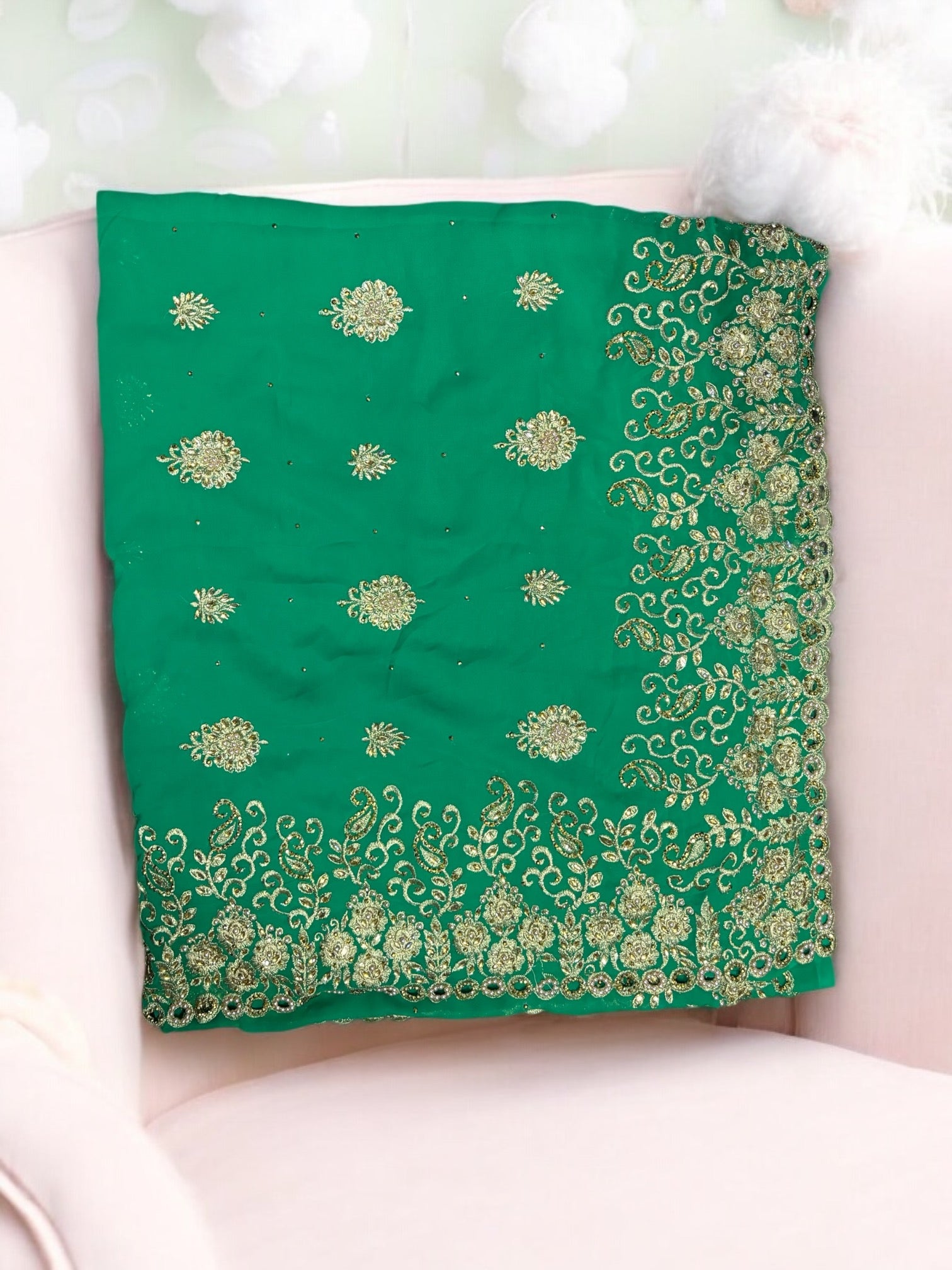 Traditional Designer Green Saree with Ready Blouse, Elegant Indian Cultural Wear - Saree Ghor Charlotte