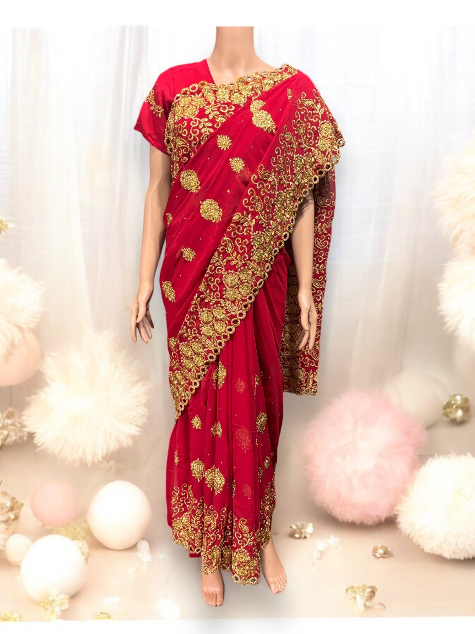 Traditional Designer Saree with Ready Blouse, Elegant Indian Cultural Wear, 014 - Saree Ghor Charlotte
