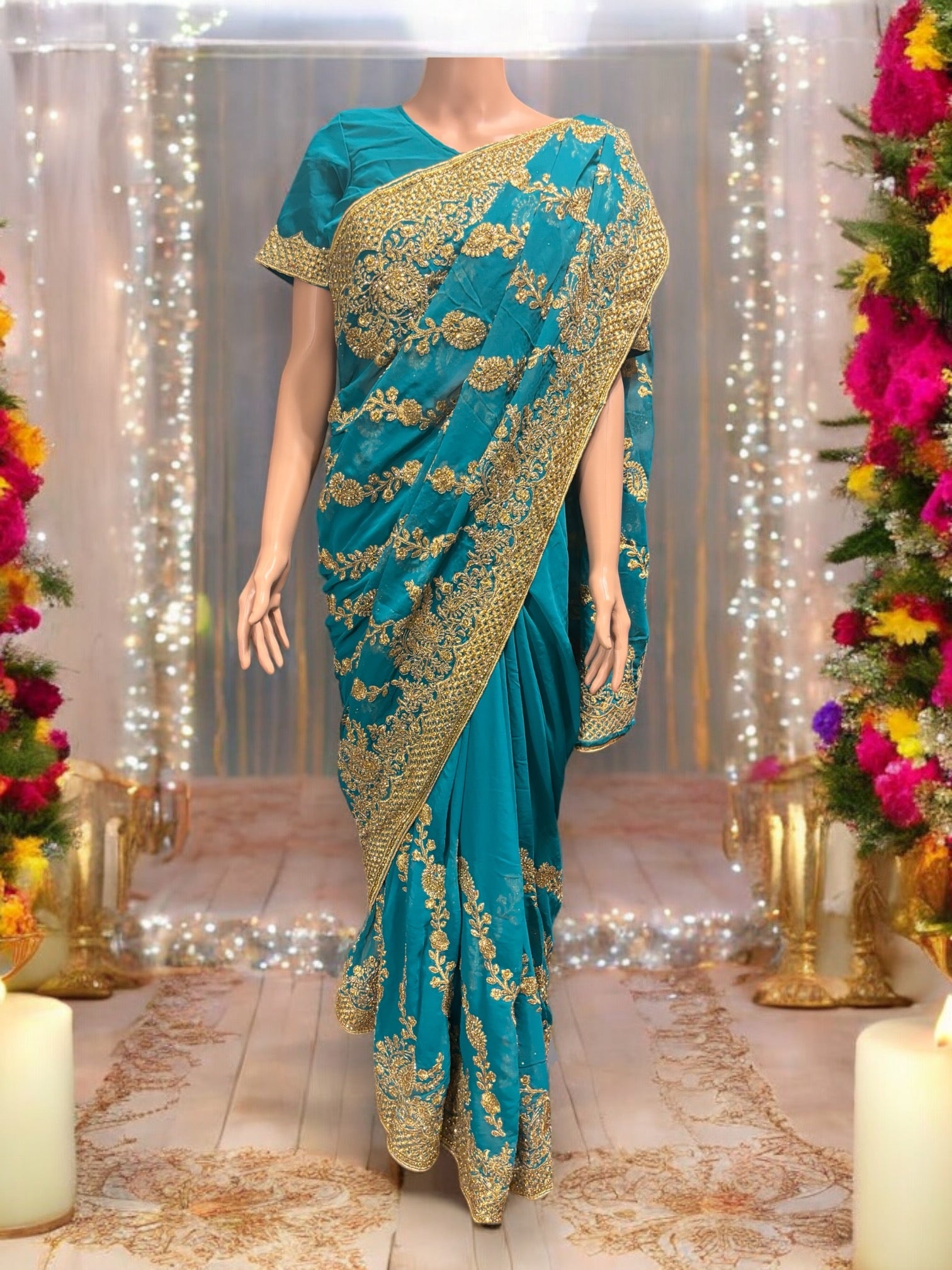 Traditional Designer Saree with Ready Blouse, Elegant Indian Cultural Wear, 015 - Saree Ghor Charlotte