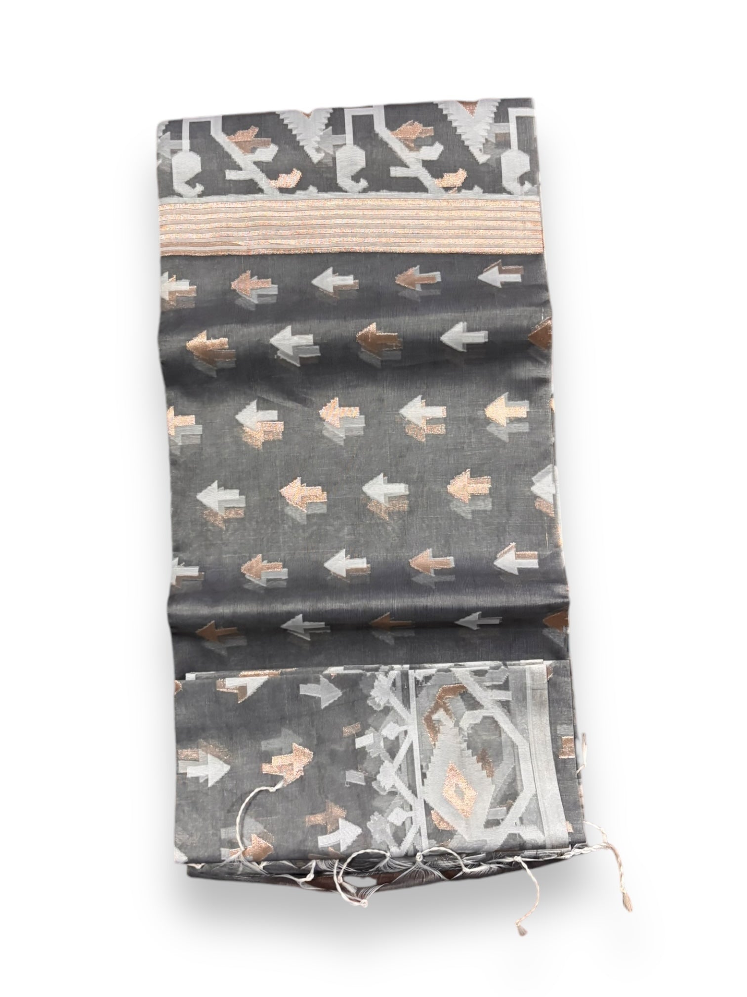 Traditional Masline Organza Saree by Saree Ghor Charlotte, showcasing intricate borders and elegant drape for ethnic wear.