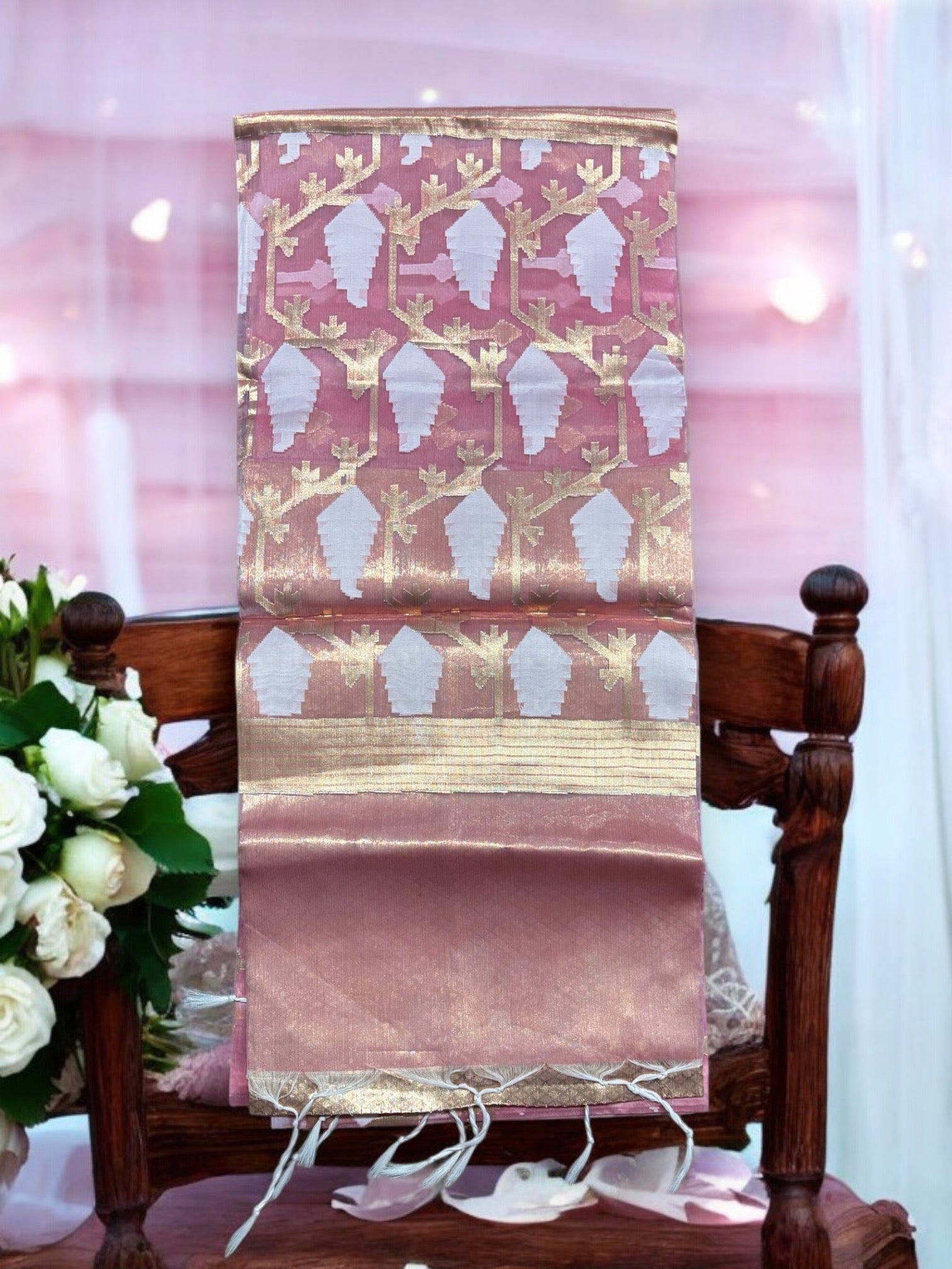 Traditional Organza Masline Jari Jamdani Saree , Indian Cultural Wear for Women, 03 - Saree Ghor Charlotte