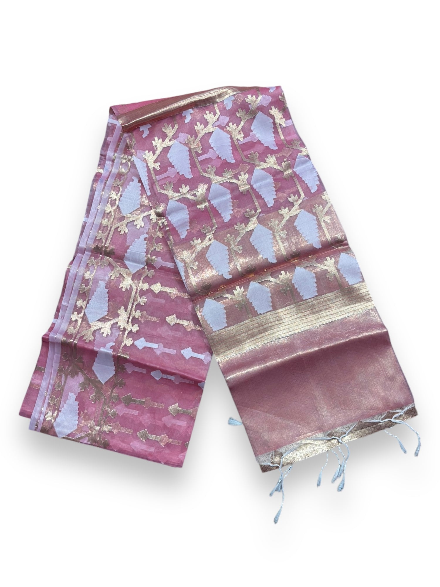Traditional Organza Masline Jari Jamdani Saree - Indian Ethnic Wear for Women- 03 - Saree Ghor Charlotte