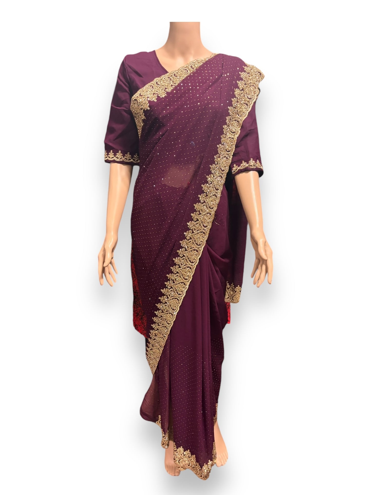 Traditional Purple Party Wear Stonework Saree with Ready Blouse - 023 - Saree Ghor Charlotte