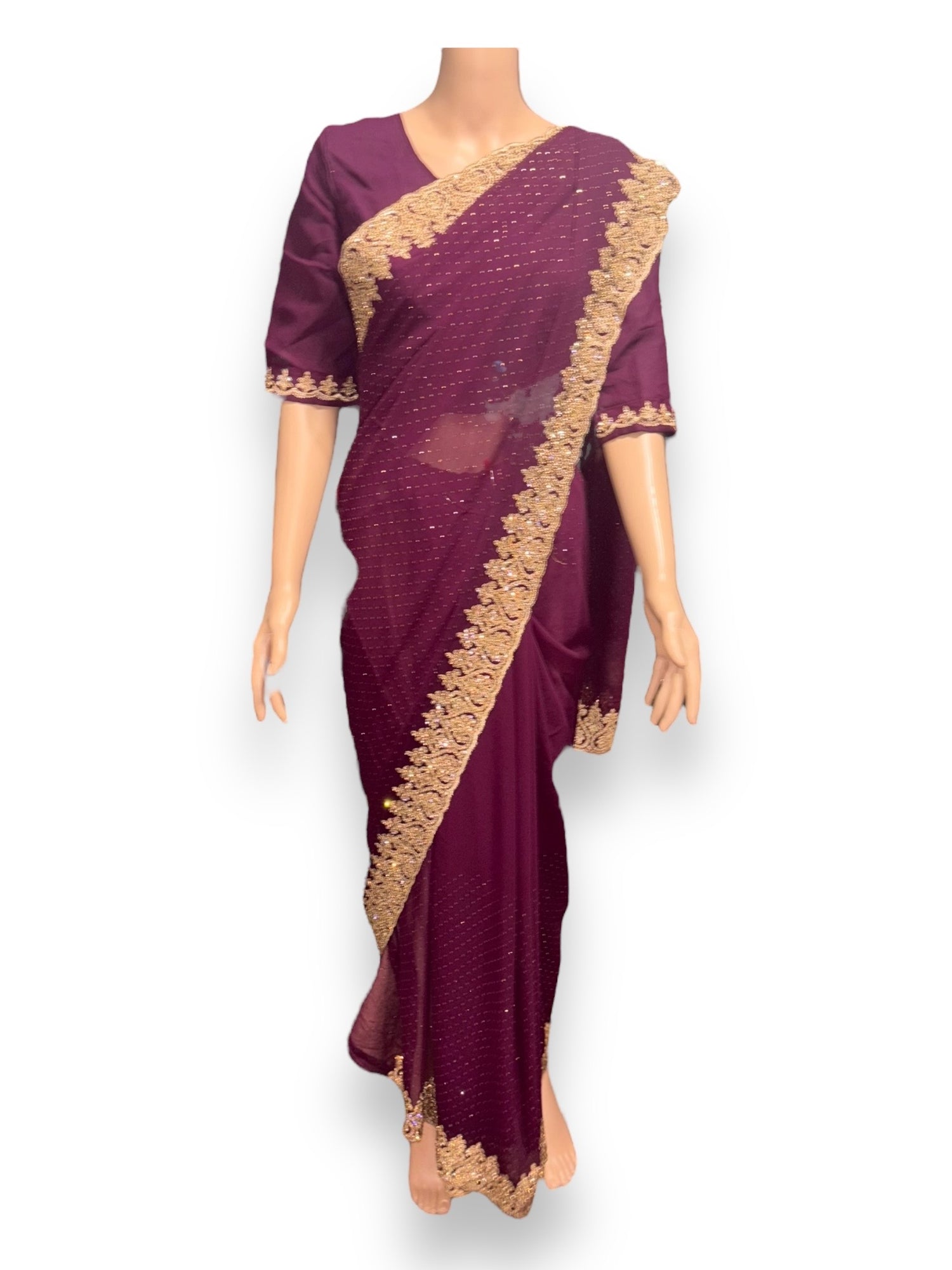 Traditional Purple Party Wear Stonework Saree with Ready Blouse - 023 - Saree Ghor Charlotte
