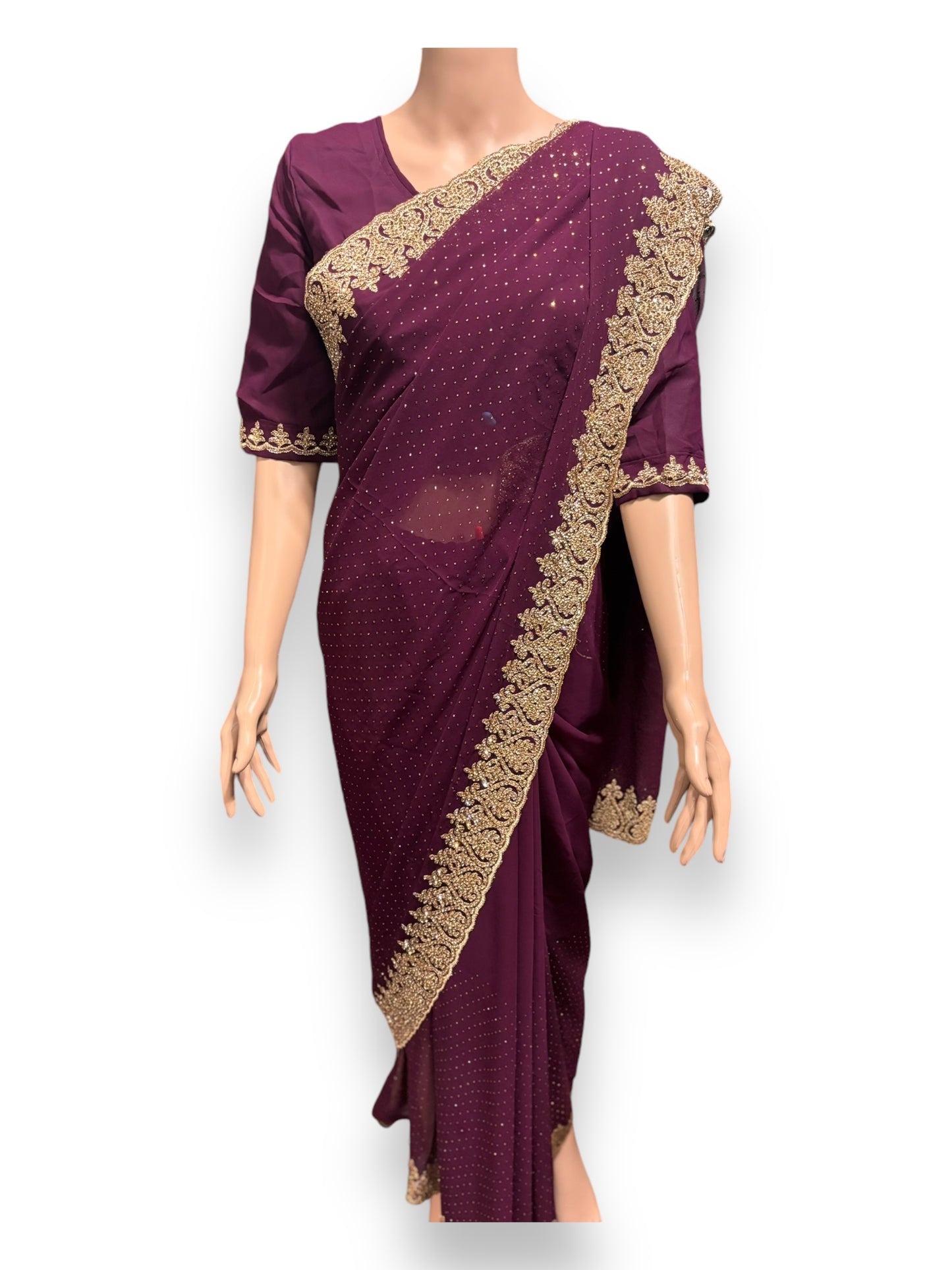 Traditional Purple Party Wear Stonework Saree with Ready Blouse - 023 - Saree Ghor Charlotte